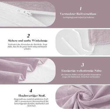 Набір постільної білизни SOULFUL 155x220 з бавовни (2 шт.), з блискавкою, колір пастелевий фіолетовий