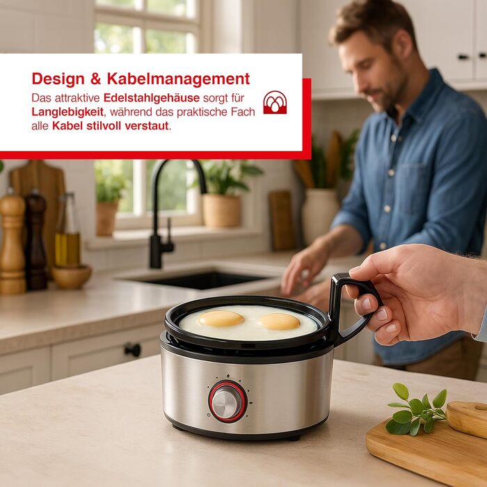 Яйцеварка Solis 8272 з функцією пароварки – нержавіюча сталь, до 7 яєць, регулювання ступеня готовності, LED-дисплей, звуковий сигнал, безпечна та легка у чищенні