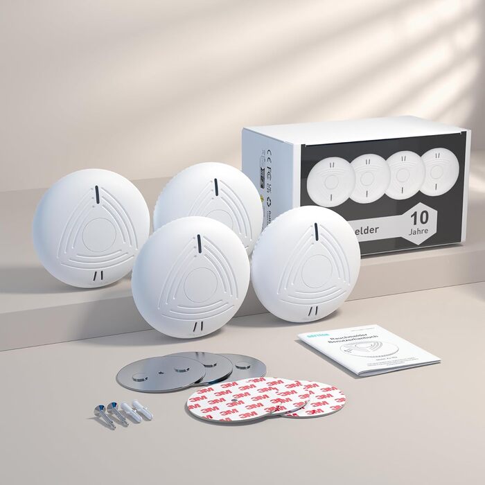 Датчики диму DAYTECH з батареєю на 10 років (6 шт.) – комплект з магнітною кріпленням, сертифікат TÜV Rheinland, 85dB, функція тестування/безшумного режиму – для спалень, дитячих кімнат, білий