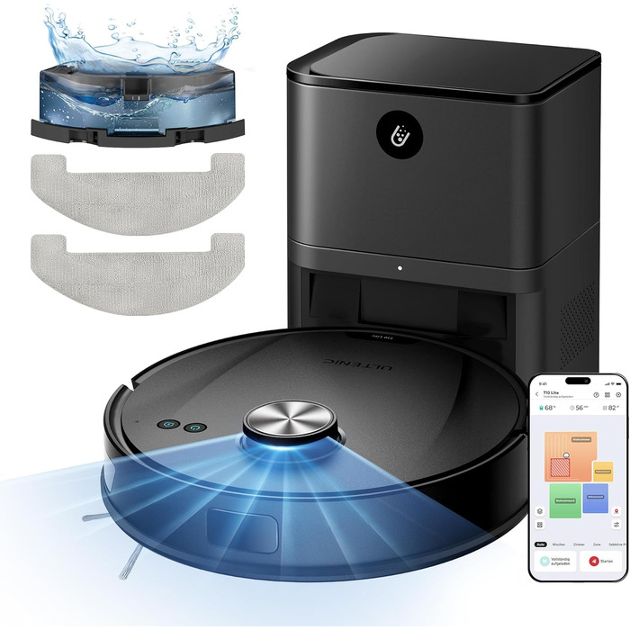 Робот-пилосос Ultenic T10 Lite з функцією миття, LiDAR-навігація, 5000Pa потужність всмоктування, 180 хвилин роботи, для шерсті тварин, килимів та твердих підлог