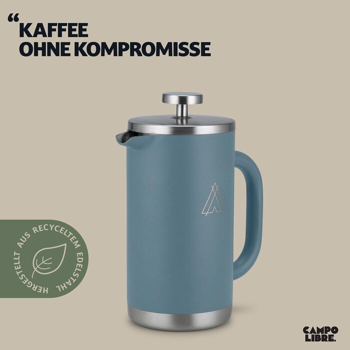 Френч-прес Campo Libre® Giorgio з нержавіючої сталі 0.6л (600мл) Neptune Blue | З термофункцією та фільтром