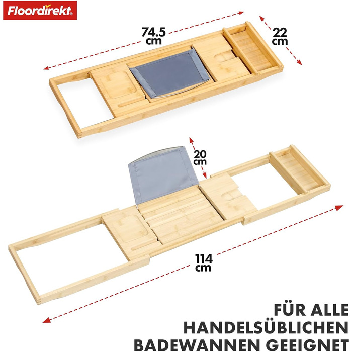 Підставка для ванни з бамбука Floordirekt, регульована, з полицею для книг, висувна, Oklahoma