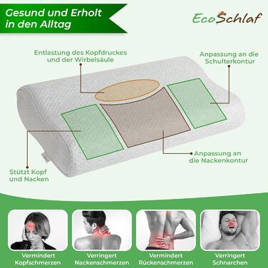 Ортопедична подушка для шиї Premium з ефектом пам'яті (Memory Foam) для сну на боці, ергономічна антихрапінкова подушка від болю в шиї, сіра