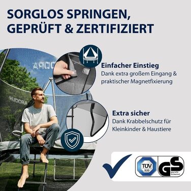 Батут садовий HUDORA Fantastic Complete Max: діаметр 300 см, з захисною сіткою, драбиною та захисним бортом, навантаження до 120 кг