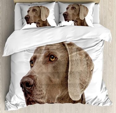 Набір підковдр ABAKUHAUS Weimaraner для односпальних ліжок, портрет собаки крупним планом, захист від кліщів для алергіків Підходить з наволочкою, (230 x 220 см - 70 x 50 см, біле какао-засмагу)