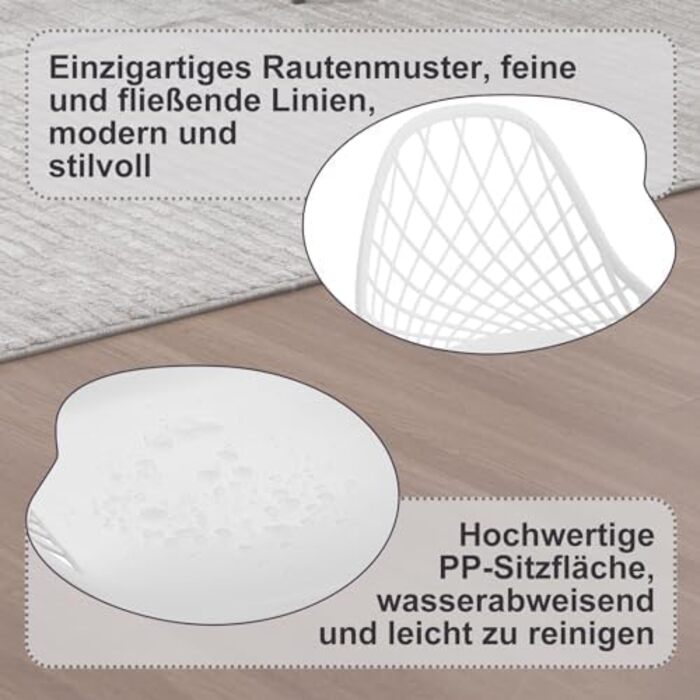 Стілець для їдальні, кухні, вітальні, балкон - сучасний, білий, пластик, металеві ніжки, комплект з 8 шт. K0018EZS-4