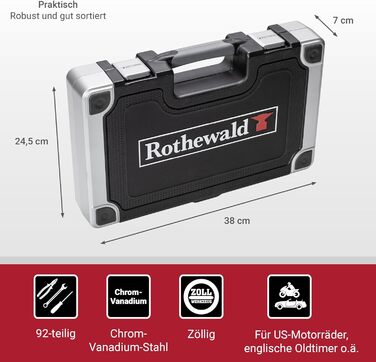 Набір інструментів Zoll 92 частини, з висувними бітотримачами для дюймових біт, тріскачкою з дрібним зубом, сталь Cr-V сіро-червоний