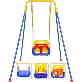 Дитяча гойдалка FCOUMY 3 в 1 для дому та вулиці з ременем безпеки, складаний металевий стійка, проста в збірці