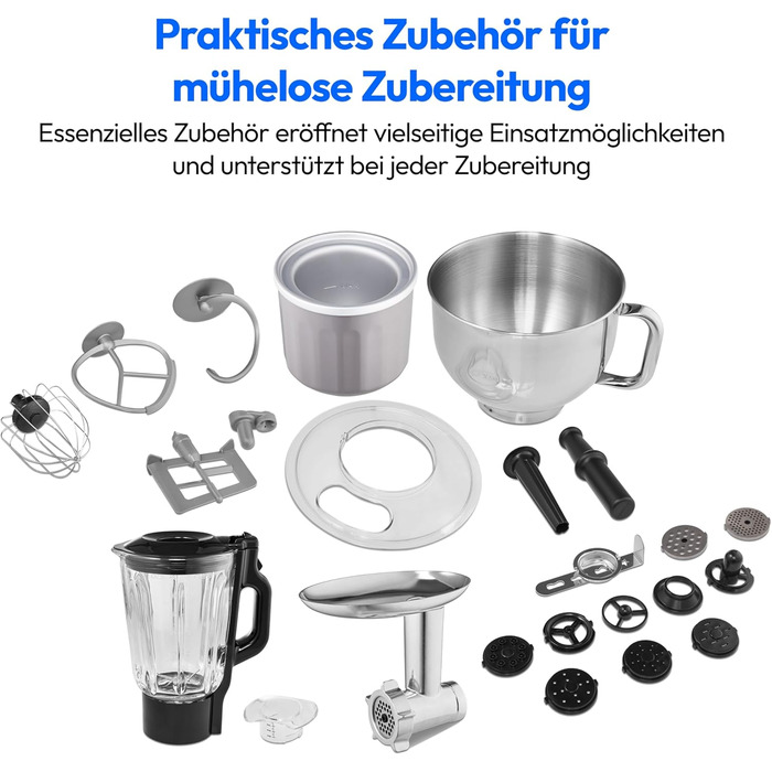 Кухонна машина MEDION MD18430: 3 в 1 (міксер, м'ясорубка, кухонний комбайн), 5 л чаша з нержавіючої сталі, 1200 Вт, цифровий дисплей, чорний