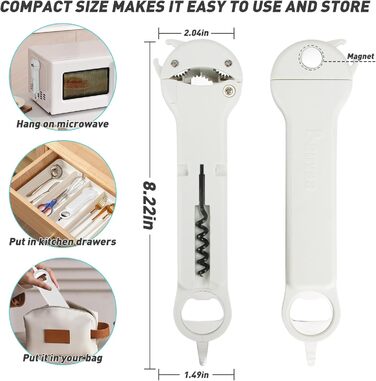 Набір відкривачів для пляшок та банок 7-в-1 для людей похилого віку з артритом, з магнітним механізмом, білий