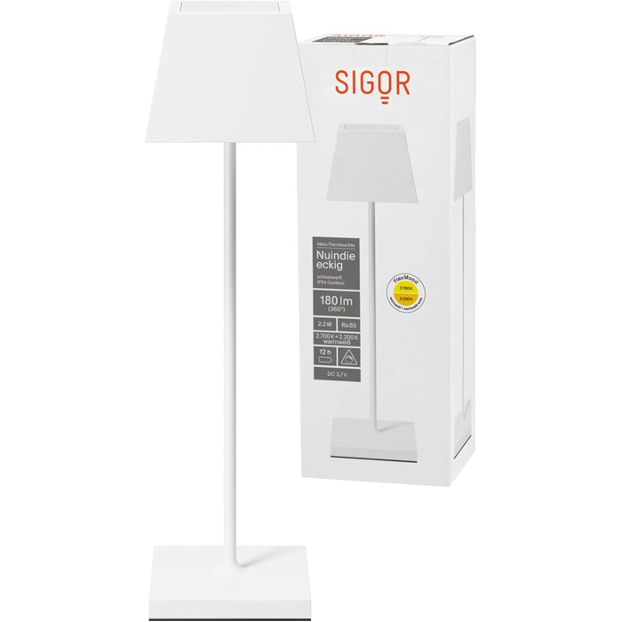 LED-лампа SIGOR Nuindie на акумуляторі, диммувана, для дому та вулиці, IP54, висота 38 см, біла, 12 годин роботи