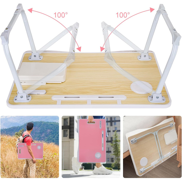 Складаний столик для ноутбука з USB-портами та відділеннями для аксесуарів (Рожевий)