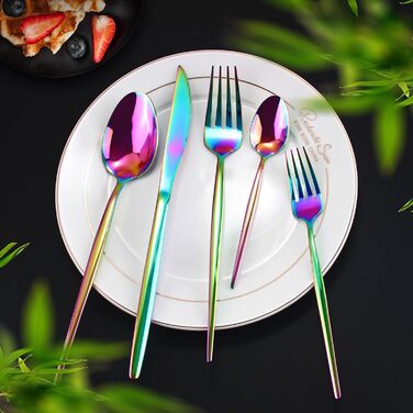 Набір столових приборів на 6 осіб, Targzier, 30 предметів, нержавіюча сталь, кольоровий, для кухні/готелю/ресторану, преміум-якість, придатний для миття в посудомийній машині