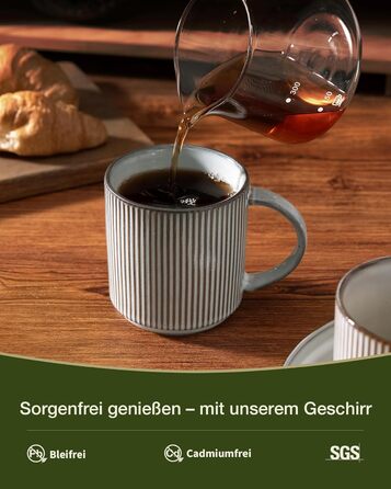 Набір тарілок Star 12 предметів для 4 осіб, керамічний посуд, стійкий до подряпин, для мікрохвильовки та посудомийної машини (димчастий синій, чашки 355 мл - 6 шт)