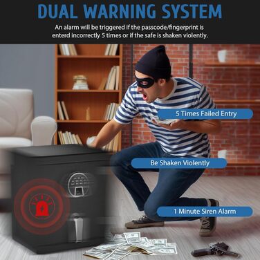 WASJOYE Вогнетривний сейф з біометричним замком, сейф для дому, офісу, готелю з цифровою клавіатурою та зарядкою Type-C (28L)