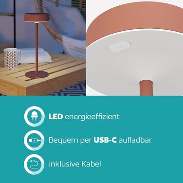 LED сонячна настільна лампа EGLO Simeri для вулиці, бездротова, акумуляторна, торкання, регулювання яскравості, IP54 (Червона)