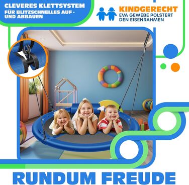 Шоукель KESSER® Nestschaukel (120см) - гніздова, підвісна, для дітей та дорослих, до 300кг, з подушкою та ручками, Indoor/Outdoor, блакитна