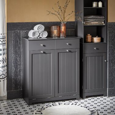 Шафа для ванної кімнати SoBuy з кошиком для білизни, вузька, висота 171 см, 6 полиць та 2 шухляди, білий колір, 60x37x171 см (BZR104-W)