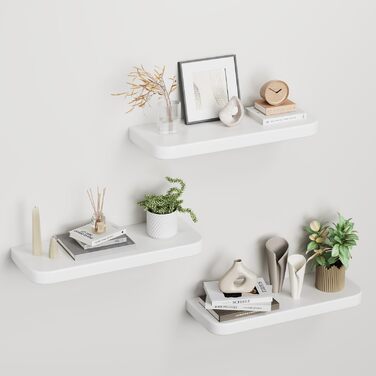 Набір полиць на стіну Wandregal з дерева (3 шт) білі, плаваючі полиці з прихованим кріпленням для вітальні, спальні, кухні, для книг та декору