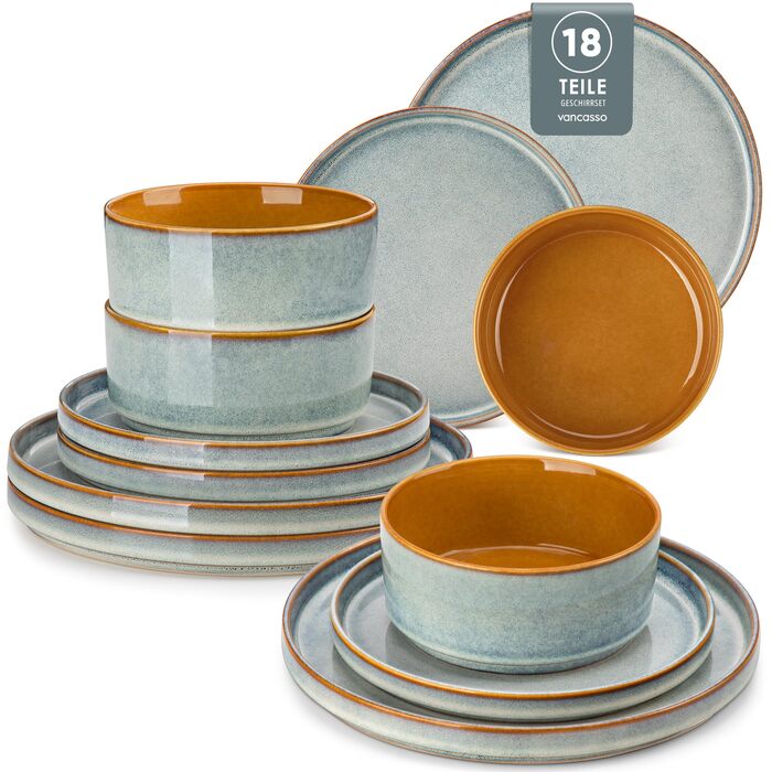 Набір посуду Vancasso Steingut 24 шт. для 8 осіб: тарілки, салатники, супові миски. Серія Galaxie, ONION (світло-блакитний)