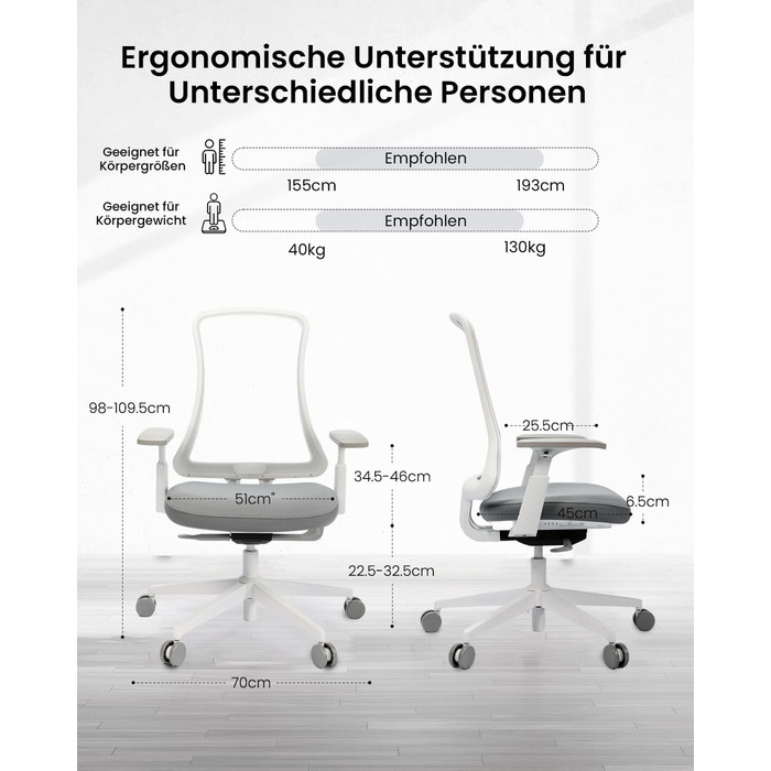 Офісний стілець ProtoArc Flexer ергономічний з регулюванням глибини сидіння, чорний. Сітчаста спинка, контурне сидіння для дому та офісу. Легкий монтаж.