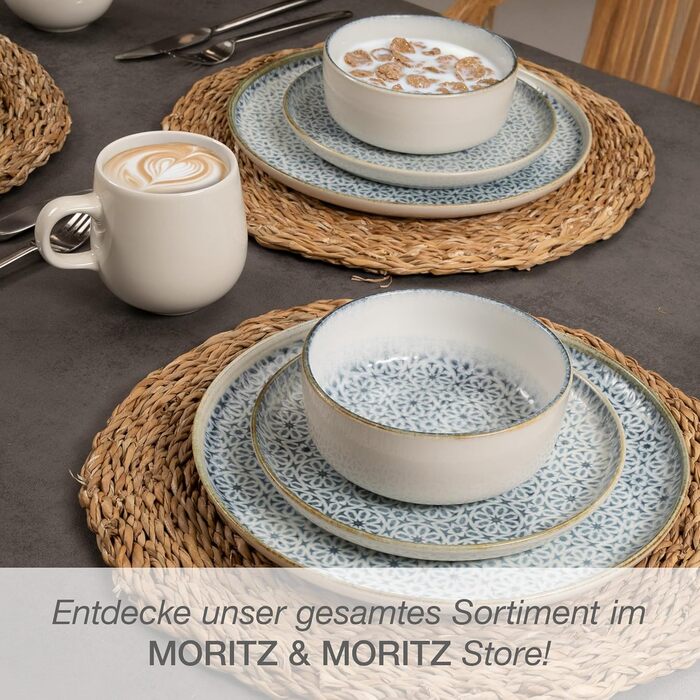 Набір посуду Moritz & Moritz ALHAMBRA на 6 осіб (18 предметів) з високоякісного порцеляну - сучасний сервіз. Включає 6 тарілок, 6 десертних тарілок та 6 салатників. Колір: блакитний.