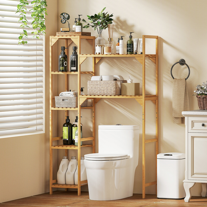 Поличкова система для пральної машини, з кількома відкритими відділеннями, для білизни та аксесуарів, виготовлена з бамбука.