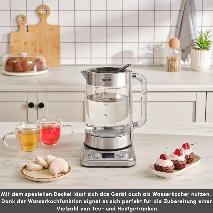 Електричний чайник та заварник Karaca X Refika XL з автоматичним регулюванням температури, 2л, 0.8л, 2200W, хром
