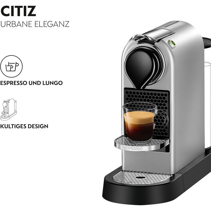 Кавомашина Nespresso Krups CitiZ XN741B, срібна: автоматична, 1260 Вт, 1 л резервуар