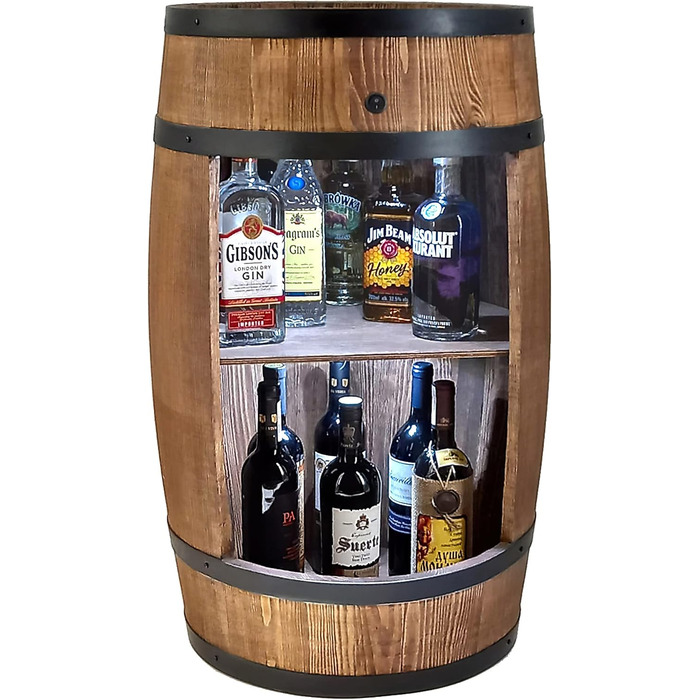 Дерев'яний бар з полицями для вина CREATIVE COOPER Fass - LED підсвітка, 80x50 см, стилістика рустік