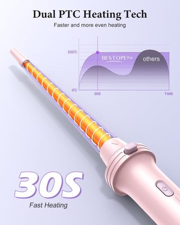 BESTOPE PRO Локкенстаб: Набір випрямляча та плойки 5 в 1 з термощіткою, 3 плойки (9-25 мм) для великих локонів, 13 температур, захисне покриття, рукавичка, затискач (Блідо-рожевий)