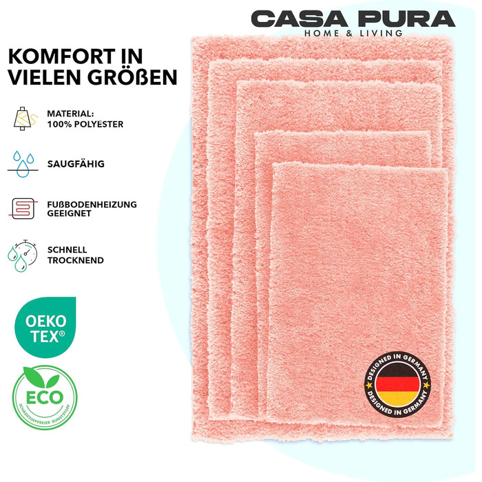 М'який килимок для ванної кімнати Casa Pura Rosa Sky, 80x150 см - Шерстистий, нековзний, для душу, рожевий