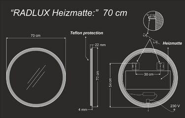 Дзеркало для ванної кімнати з підсвічуванням LED, діаметр 90 см. Кругле дзеркало з нейтральним світлом 4000K. Дзеркало для ванної кімнати без додаткових функцій.