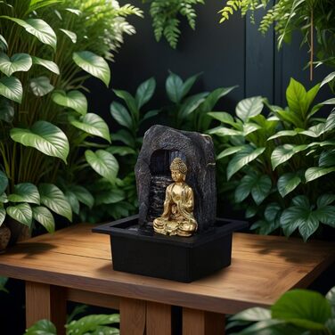 Джерело води Zen'Light Dao від Zimmerbrunnen: Будда, LED-підсвітка, для медитації та релаксації. Декор Фен-Шуй, висота 26 см, горіх