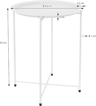Круглий журнальний стіл ML-Design Ø43xH52 см з металу, журнальний столик зі знімним підносом, складний, стійкий, стіл для вітальні журнальний столик журнальний стіл приліжковий тумбочка садовий стіл, для напоїв і закусок (білий)