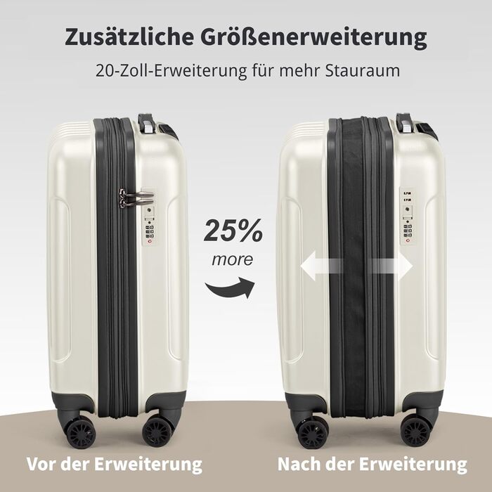 Набір валіз LALAHO 2 шт. з косметичною сумкою, міцний корпус ABS+PC, телескопічний ручка, ручна поклажа, градієнтний дизайн (бежево-білий), набір валіз 2 шт.