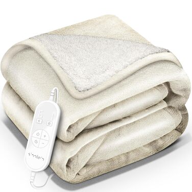 Електрична гріюча ковдра 200x180 см з таймером та 9 рівнями нагріву | Ковдра електрична для ліжка та дивану | Бежева