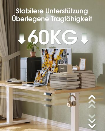 Електричний стіл Flamaker з регулюванням висоти, 160 x 60 см, з пам'яттю, для геймінгу, USB-зарядка (Бежевий)