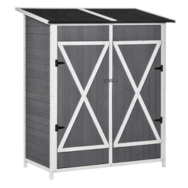 Outsunny Garden Shed Садова шафа 2 двері Асфальтова покрівля Ялина Дерево Сірий + Білий 139x75x160см | Аосом