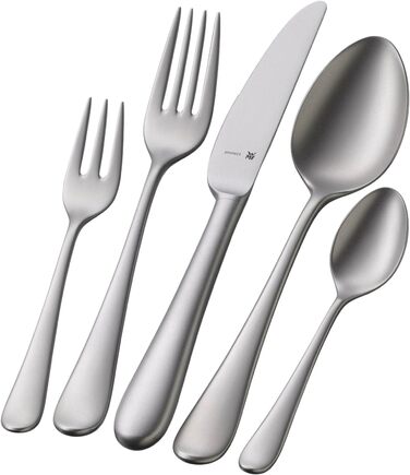 Набір столових приборів WMF Merit, 30 предметів, на 6 осіб, з нержавіючої сталі Cromargan protect®, ергономічний дизайн, піскоструйна обробка, придатний для миття в посудомийній машині, ковані леза, у коробці