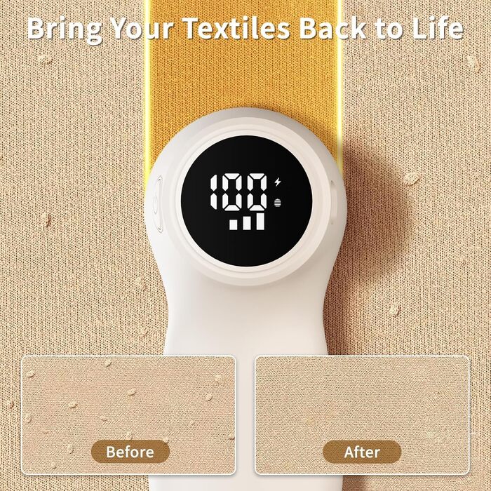 Електричний видальник для одягу та меблів, видалення ворсу, 6-лезове, перезаряджуваний, з цифровим дисплеєм, білий