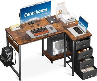 Комп'ютерний стіл Coleshome L-подібний, 120x70 см, 4 шухляди, для офісу/кабінету/спальні, вінтажний коричневий