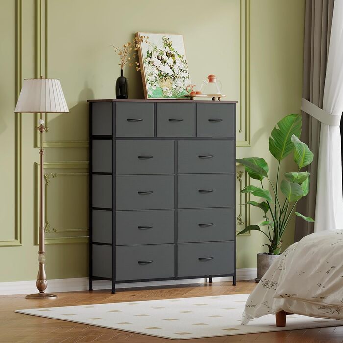 Комод з шухлядами Somdot, тканинний комод, комод для спальні, вітальні, передпокою, 5/11 шухляд, білий, штучна шкіра (кольори: котравий сірий, 30T x 100B x 118.5H см)