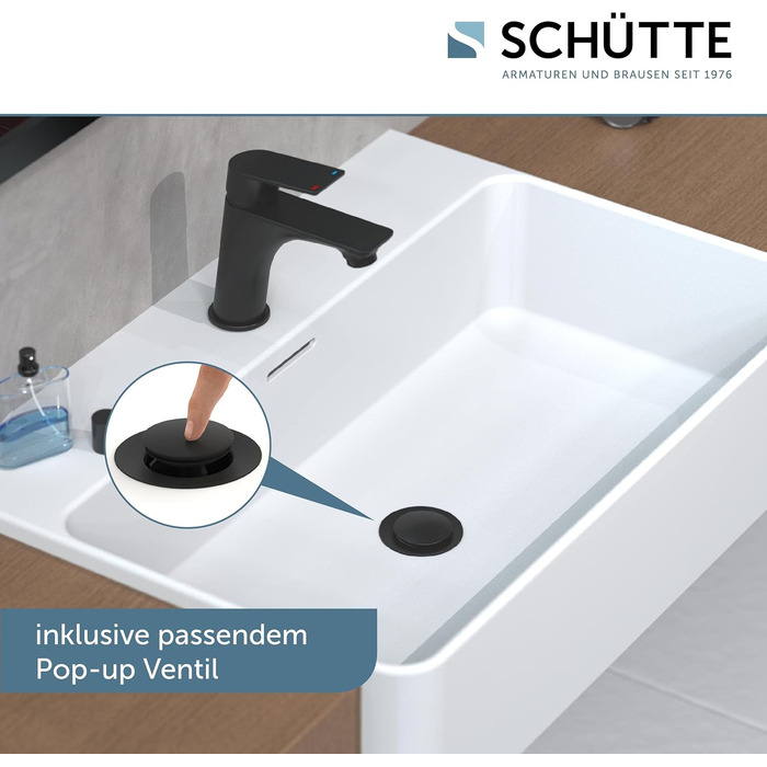 Змішувач для ванної кімнати Schütte Boston, однозахватний, чорний, з набором для зливу | Waschbeckenarmatur