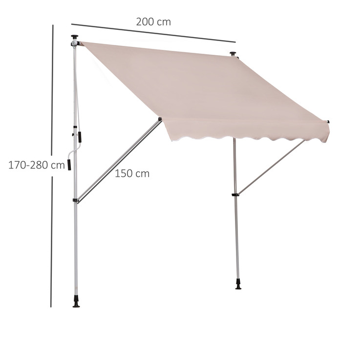 Outsunny Folding Arm Тент Clamp Тент регульований по висоті 200x150 см кремово-білий з алюмінію для тераси та балкона