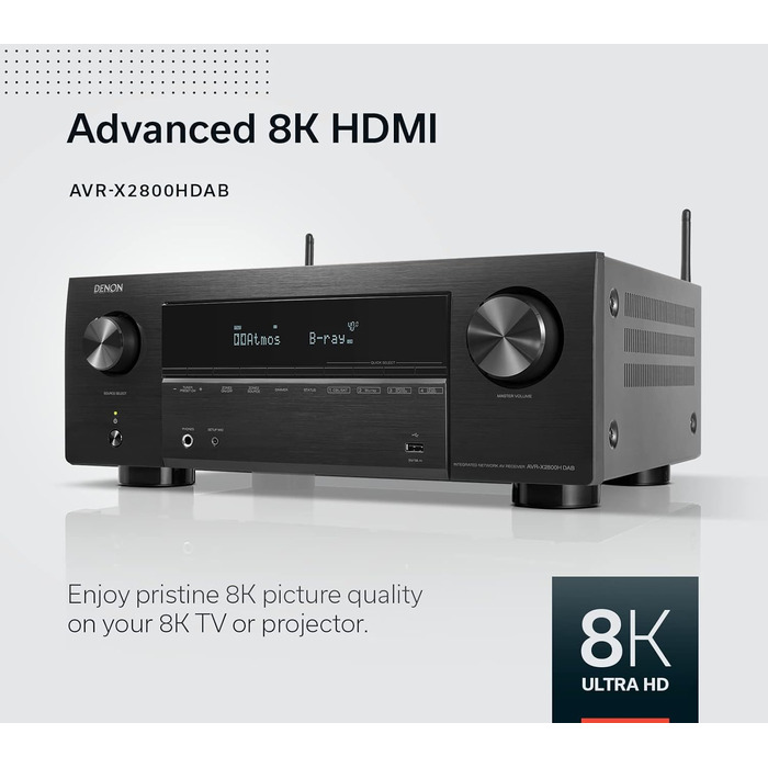 Ресивер, Dolby Atmos, DTSX, 8K HDMI, Bluetooth, DAB, WLAN, Alexa, чорний, 2800HDAB 7.2 AV