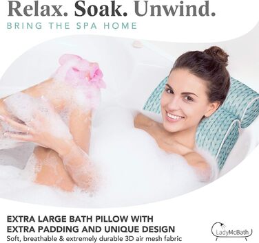 Подушка для ванни Lady McBath – розкішна подушка для ванни з підтримкою шиї та спини, потужні присоски, можна прати в машині, аксесуар для ванни для релаксації (блакитний)