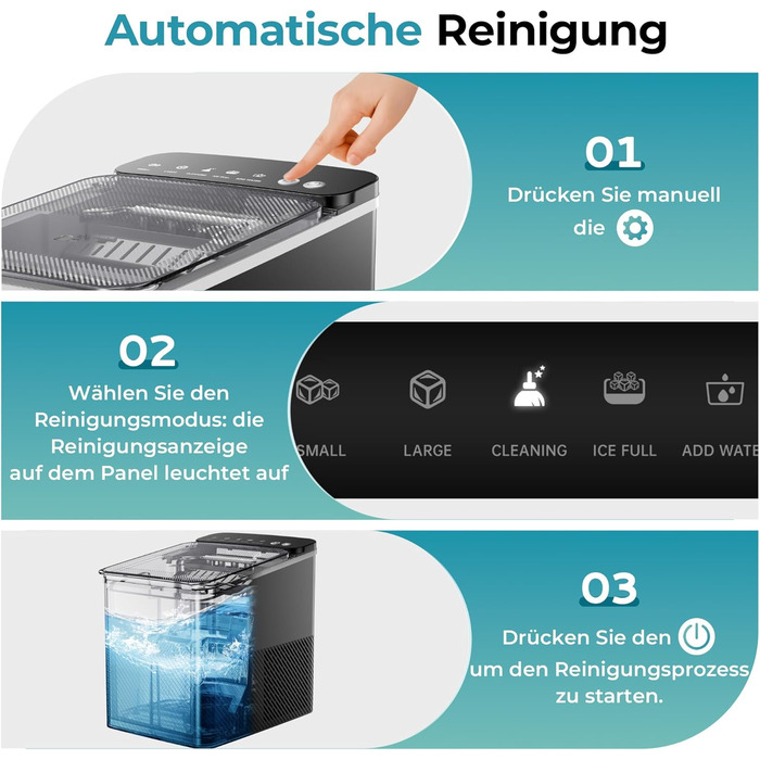 Машина для приготування льоду EUHOMY, компактний дизайн, однокнопкове керування, 9 кубиків льоду у 2 розмірах, автоматичне очищення, інтелектуальні сповіщення, прозорий кришка, чорний колір, для офісу/кухні/спальні, продуктивність 12 кг/24 год