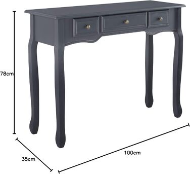 Консольний стіл з 3 шухлядами в стилі кантрі EN.CASA, темно-сірий, туалетний столик для коридору та вітальні