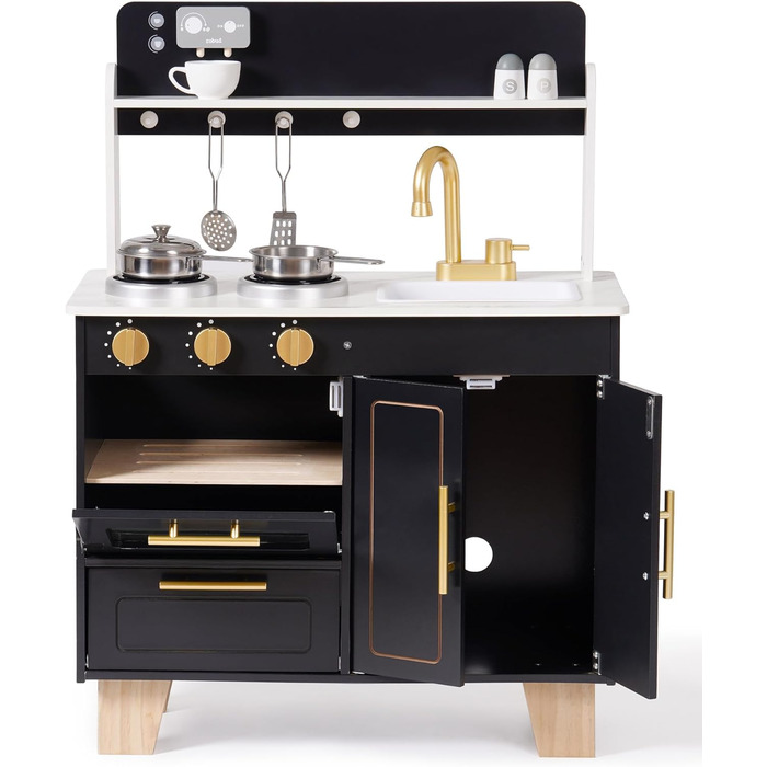 Дерев'яна дитяча кухня ROBUD з аксесуарами, сучасний стиль мармур, реалістичний дизайн, подарунок для дітей від 3 років